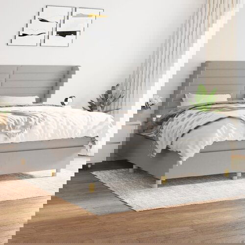  The Living Store Box spring postelja z vzmetnico svetlo siva 160x200 cm žamet - Box Spring Postelja, (21454289) Slike