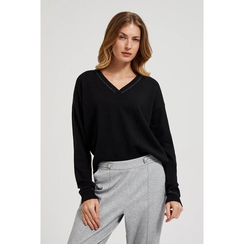 Moodo Women's sweater with V-neck - black Slike