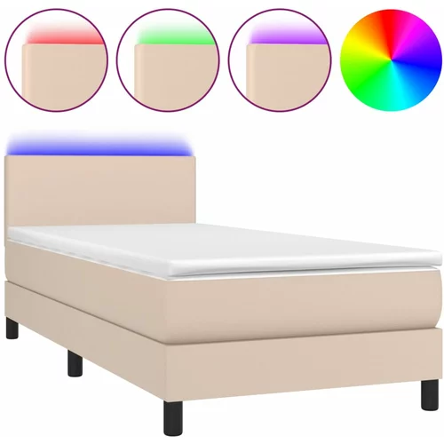 vidaXL Box spring postelja z vzmetnico LED kapučino 80x200cm um. usnje, (20901654)