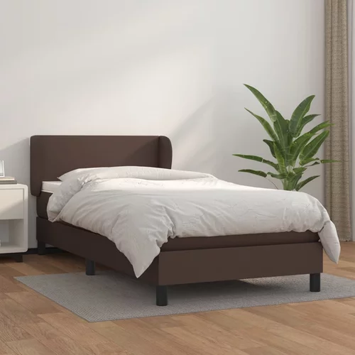 vidaXL Box spring postelja z vzmetnico rjava 90x200 cm umetno usnje