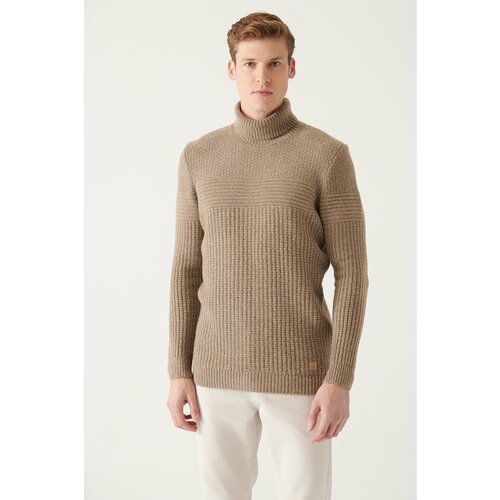 Avva Men's Mink Full Turtleneck Textured Standard Fit Normal Cut Knitwear Sweater Slike
