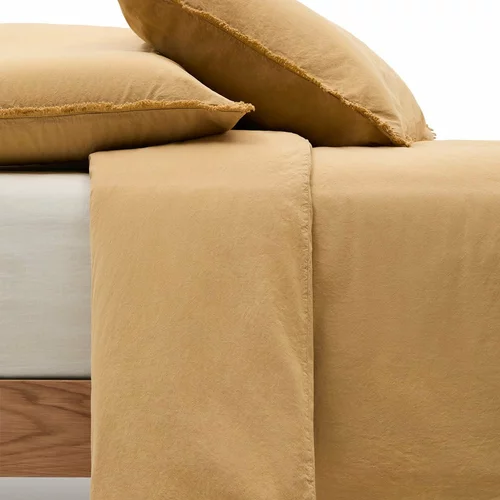 Kave Home Gorčično rumena enojna/podaljšana posteljnina iz bombažnega perkala 150x220 cm Sifinia –