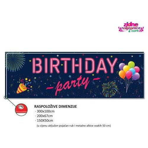 Vektor Grupa Party Natpis "Birthday Party" 200 x 67 cm Cene