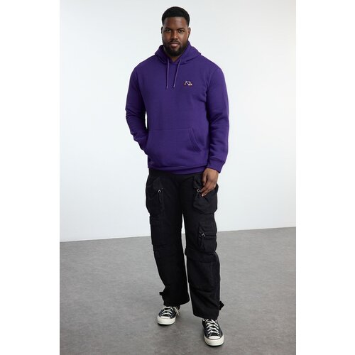 Trendyol Plus Size Purple Regular/Normal Cut Hooded Sweatshirt with Polar Fleece Inside Slike