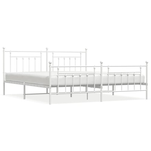 Maison Chic Kovinski Posteljni okvir - Dvoposteljna postelja - Zakonska postelja z vzglavjem in vznožjem bel 200x200 cm, (21697421) Cene