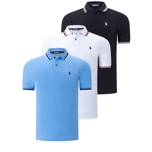 Dewberry TRIPLE SET T8594 MEN&amp;#039;S T-SHIRT-BLACK-WHITE-LIGHT BLUE Slike
