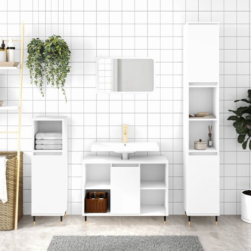 The Living Store Kopalni&amp;scaron;ka omarica bela 80x33x60 cm inženirski les - Kopalni&amp;scaron;ka Omarica, (21436702) Slike