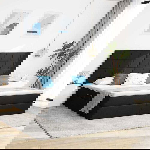 vidaXL Krevet S LED lampica s uzglavljem Crna 180 x 200 cm tkanina Cene