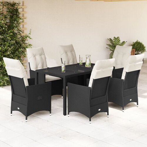  7-dijelni vrtni blagovaonski set s jastucima crni od poliratana Crna 150 x 90 x 75 cm Cene