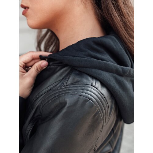 DStreet women's leather jacket with hood rebello black Cene