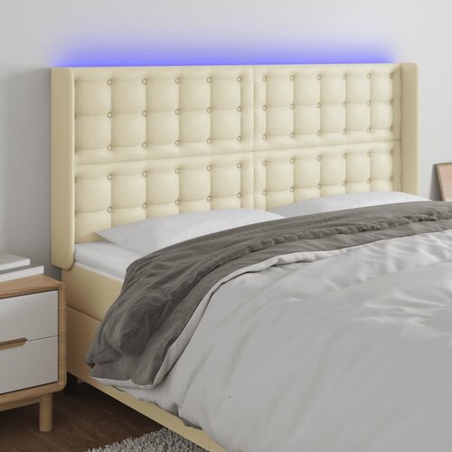 vidaXL LED posteljno vzglavje krem 147x16x118/128 cm umetno usnje Cene