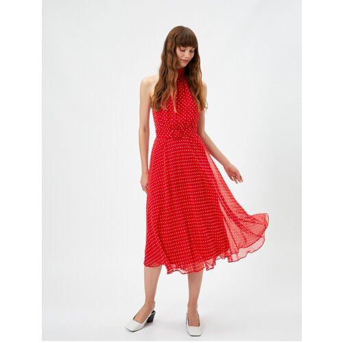 Koton Chiffon Dress Midi Polka Dot Belt Halter Neck Slike