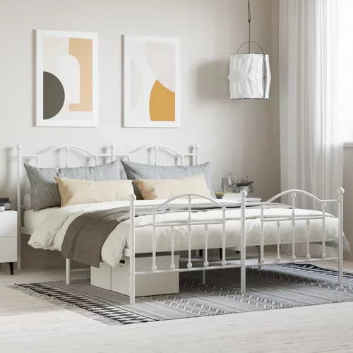 vidaXL Kovinski posteljni okvir z vzglavjem in vznožjem bel 180x200 cm