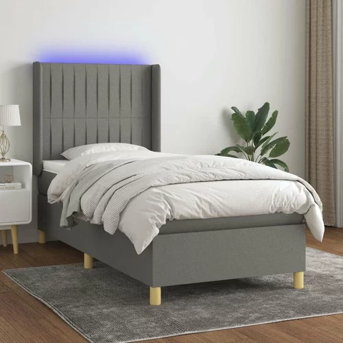  Box spring postelja z vzmetnico LED temno siva 90x200 cm blago, (20789206)