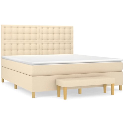 VidaXL Krevet s oprugama i madracem krem 160x200 cm od tkanine Slike