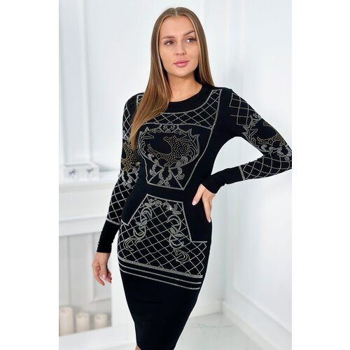 Kesi Knitted dress with gold and silver pattern of black cubic zirconia Slike