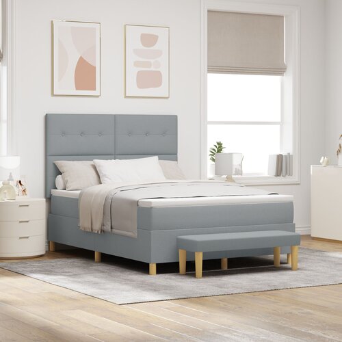 VidaXL Box spring krevet Svjetlosiva 160 x 200 cm tkanina - Svjetlosiva 160 x 200 cm S gumbima Slike