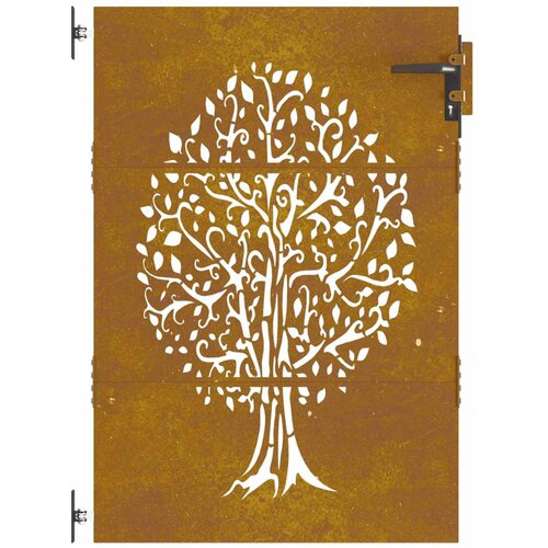  Vrtna vrata 85 x 125 cm od čelika COR-TEN s uzorkom stabla Slike