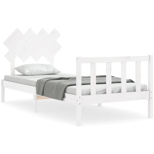 Maison Chic Posteljni okvir - Enojna postelja - Postelja za odrasle z vzglavjem bel trden les-J15723, (21773299) Cene