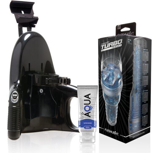Fleshlight komplet - universal launch + masturbator turbo thrust blue ice + lubrikant Cene