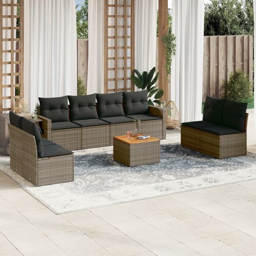 vidaXL 9-dijelni set vrtnih sofa od poliratana s jastucima sivi Cijene