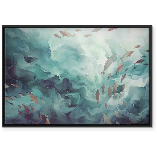  Slika - Fish in the ocean 120x80 U crnom drvenom okviru Slike
