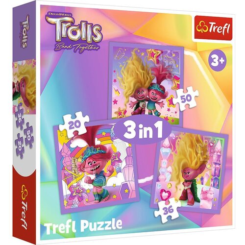 Trefl Puzzle 3u1 Meet the happy Trolls 34870 - 20/ 36/ 50 delova Cene