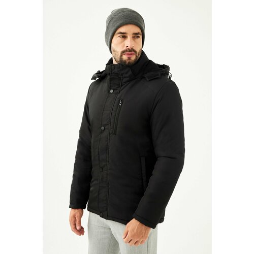 River Club Men's Black Shearling Winter Coat & Coat & Parka, Water and Windproof with Detachable Hood. Slike