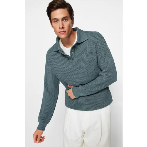 Trendyol Unisex Oil Oversize Fit Wide Fit Polo Neck Anti-Pilling Basic Knitwear Sweater.
