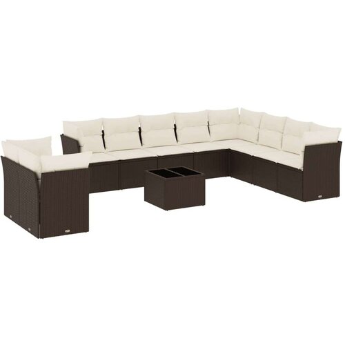 VidaXL 11-dijelni set vrtnih sofa od poliratana s jastucima smeđi Slike