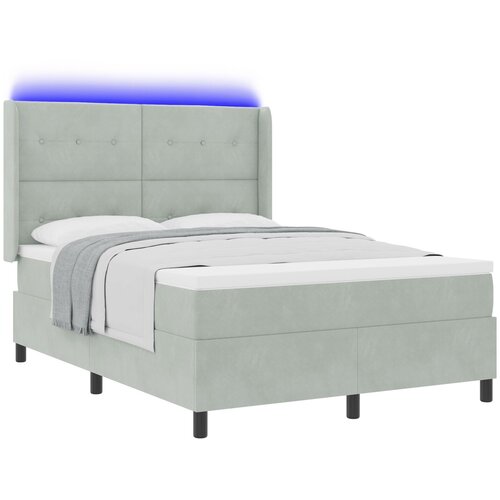 vidaXL Box Spring Krevet s Madracem & LED Svjetlom Svijetlosiva 140x190 cm Baršun Cijene