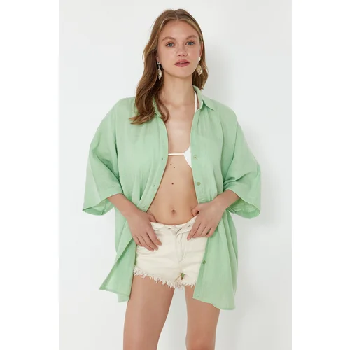 Trendyol Mint Woven Muslin Shirt