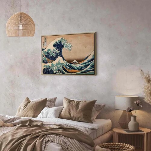  Slika - The Great Wave off Kanagawa (Reproduction) 90x60 U prirodnom drvenom okviru Slike