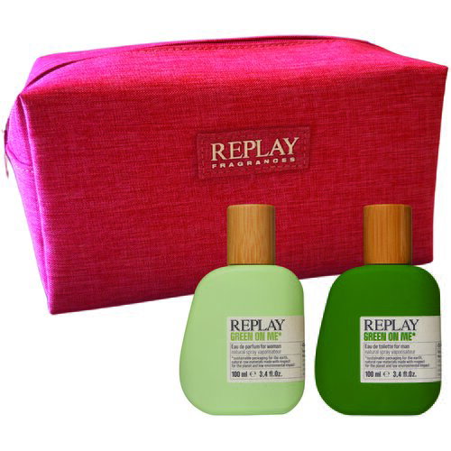 Replay Set Ženski parfem Green on me EDP 100 ml + Mu&amp;scaron;ka toaletna voda Green on me EDT 100 ml + Neseser, Roze Slike