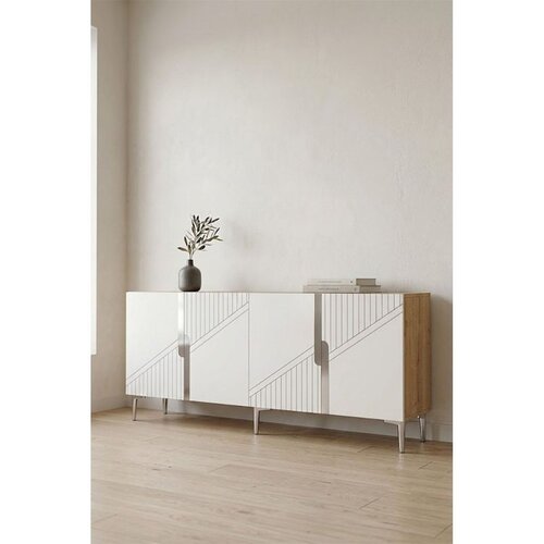 Hanah home komoda Evva 150, 150 cm, hrast Sapphire / srebrna / bela Cene