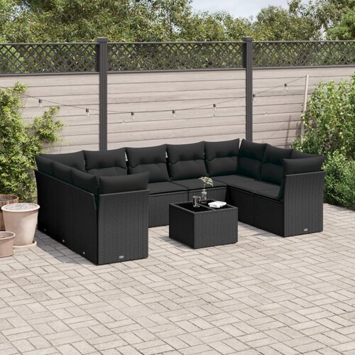  10-dijelni set vrtnih sofa s jastucima crni od poliratana Cijene