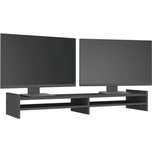  Stalak za monitor sivi 100x27x15 cm od masivne borovine Slike