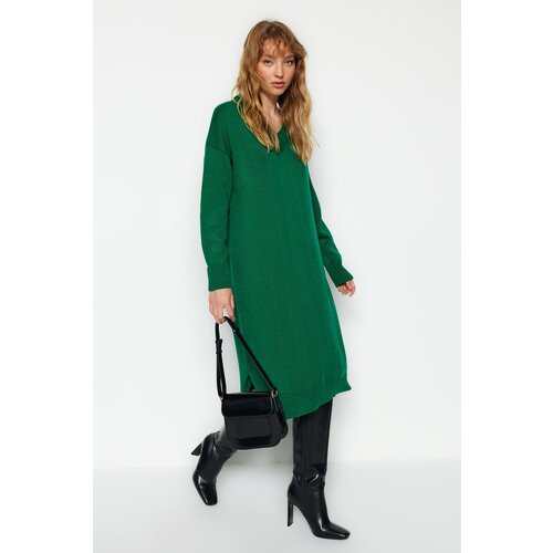 Trendyol Emerald Maxi Sweater V-Neck Dress Slike