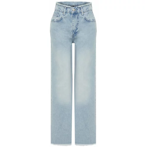 Trendyol Light Blue Stitching Detailed Ripped High Waist Wide Leg Jeans