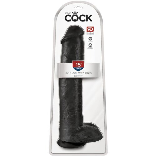King Cock 15 - gigantski, ljepljivi, testikularni dildo (38 cm) - crni Cene