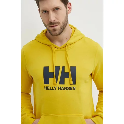 Helly Hansen Pamučna dukserica za muškarce, boja: žuta, s kapuljačom, s aplikacijom