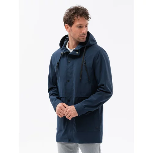 Ombre Men's parka jacket with cargo pockets - navy blue