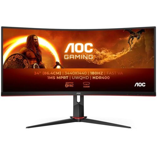 AOC Monitor Gaming CU34G2XP 34” Curved VA, 21:9, 3440x1440, 180Hz, 1ms, 430 cd/m2, 4000:1, HDMI, DP, PbP, PiP, Ergonomic, Black Cijene