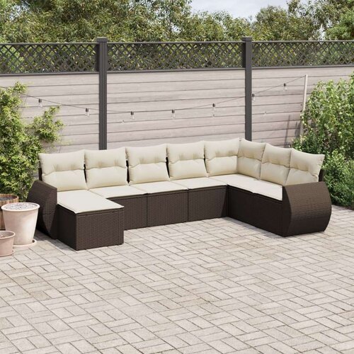 VidaXL 8-dijelni set vrtnih sofa s jastucima smeđi od poliratana Slike