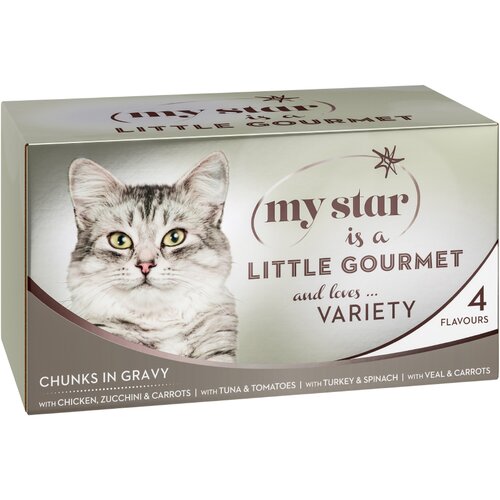 My Star ko&amp;scaron;čki v omaki Gourmet pločevinka 12 x 85 g Me&amp;scaron;ani paket (4 vrste) Slike