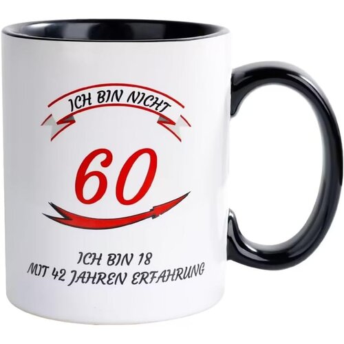 NIKCORP Keramična skodelica za 60. rojstni dan, napis Ich bin ne 60, bela, 320 ml, odporna na mikrovalovno pečico in pomivalni stroj, (5000156557) Cene