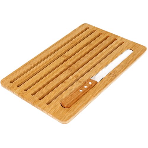 Cheffinger Deska za rezanje kruha z nožem iz bambusa 41x27cm, enostavno rezanje, Marron / Beige, (5000071546) Cene