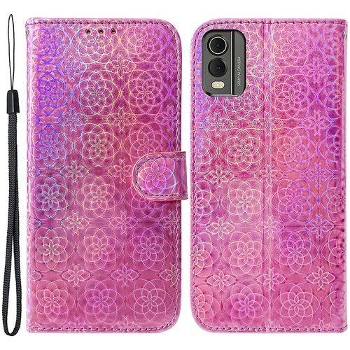 INORCO Za Nokia C32 PU usnjena denarnica na preklop, bleščeč cvetlični vzorec, zložljivo stojalo, pokrov za telefon, (22033674) Cene