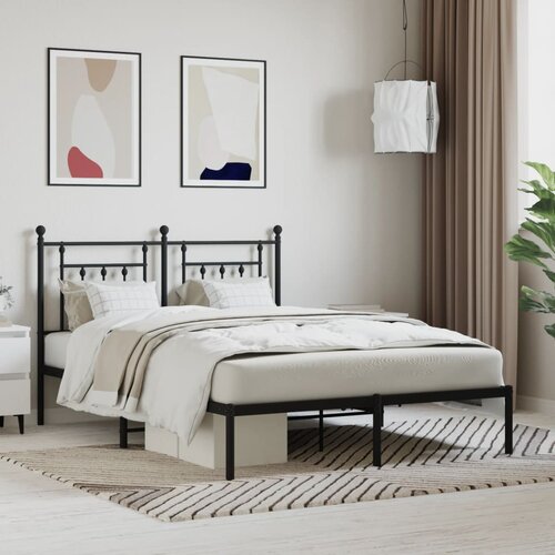 VidaXL Kovinski posteljni okvir z vzglavjem črn 140x200 cm Slike
