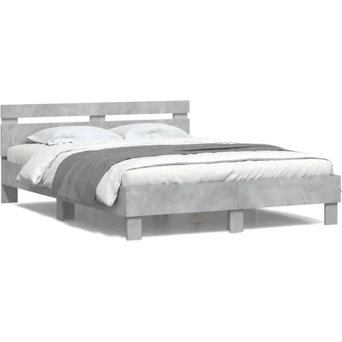  Okvir za krevet s uzglavljem i LED siva boja betona 150x200 cm